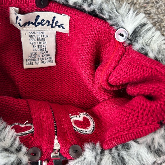 TimberLea Cat Lover Novelty Cardigan Sweater w/detachable faux fur collar size S - Picture 7 of 11